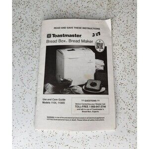Toastmaster Bread Box Bread Maker Replacement Manual Only Model 1154 1156S